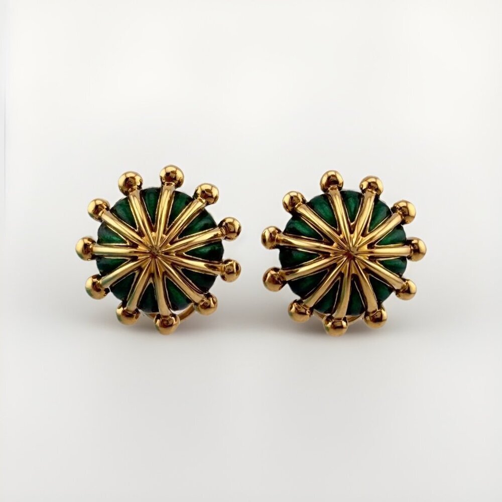 Tiffany & Co. Jean Schlumberger 18k Gold & Green Enamel Umbrella Earrings 💚✨